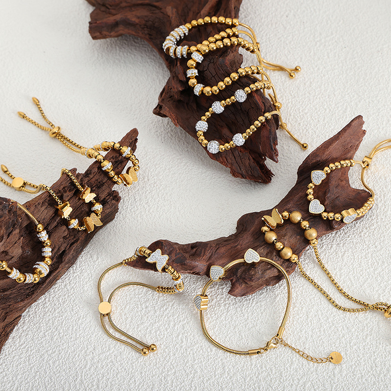 Trendy Zircon Inlaid Beaded Bracelet 18K PVD Gold Plated Titanium Steel Luxe Fashion Jewelry - Image 2