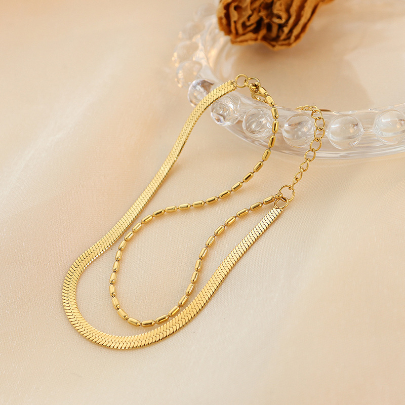 Delicate Bead Blade Chain Double-Layer Bracelet 18K PVD Gold Plated Titanium Steel Water-Resistant Jewelry - Image 5