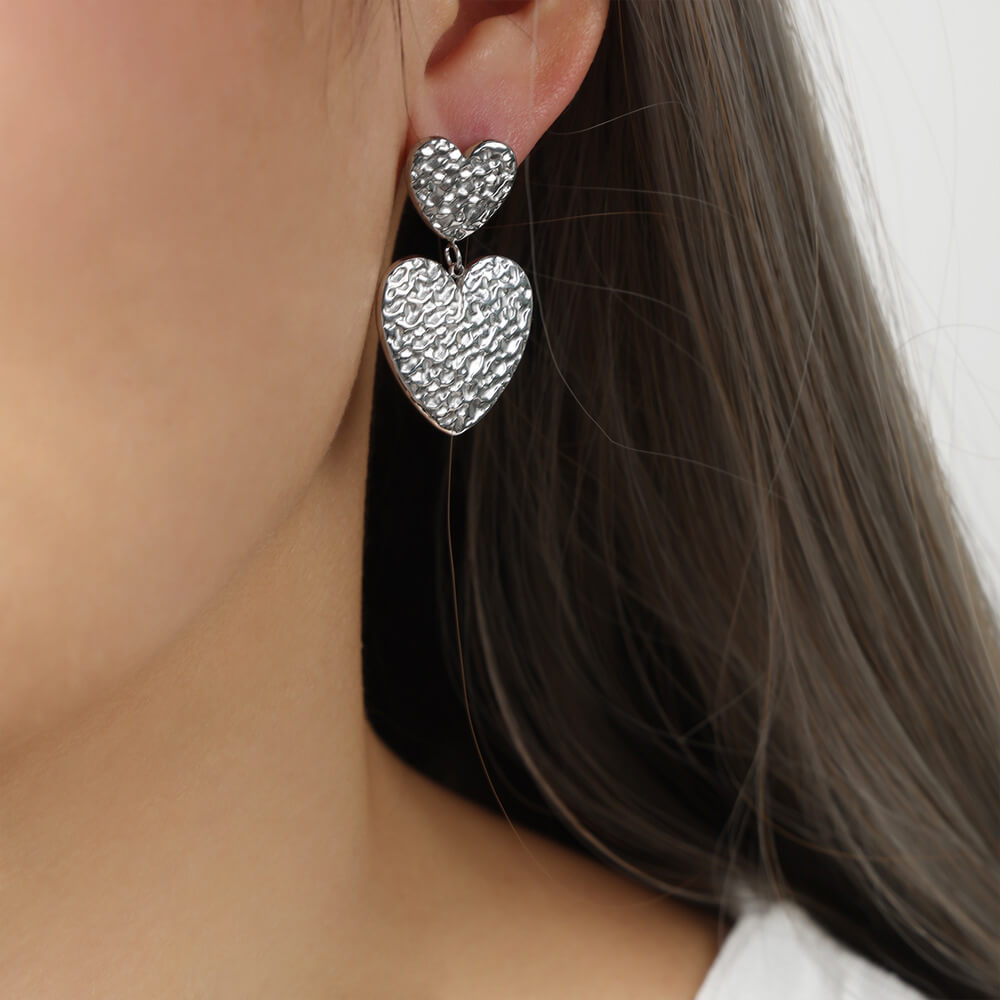 Korean trendy titanium steel 18k PVD gold plated heart and star dangle earrings lightweight stylish jewelry for women - Image 5