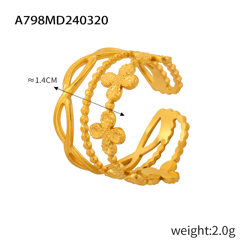 Fashionable Commuter Simple Geometric Hollow Multi-Layer Texture Spliced Design Titanium Steel Open Ring - Image 10