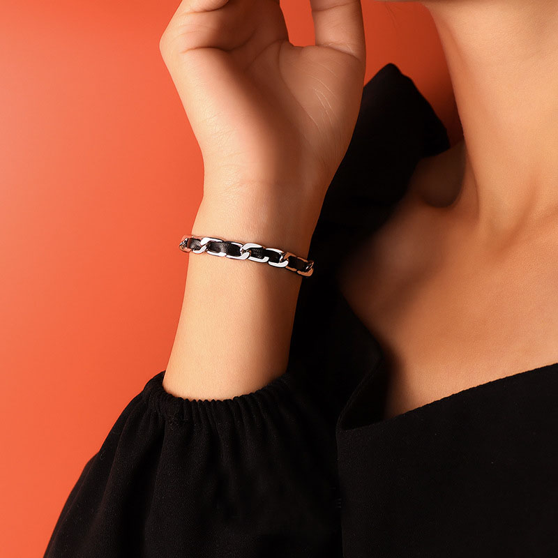 Leather Cord Chain Bracelet 18K PVD Gold Plated Titanium Steel Couple Jewelry - Image 5