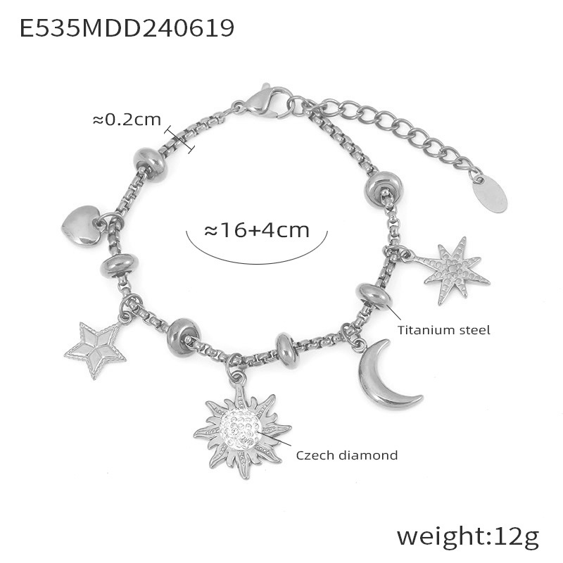 Retro Box Chain Bracelet with Multi-Pendant Design 18K PVD Gold Plated Titanium Steel Jewelry - Image 6