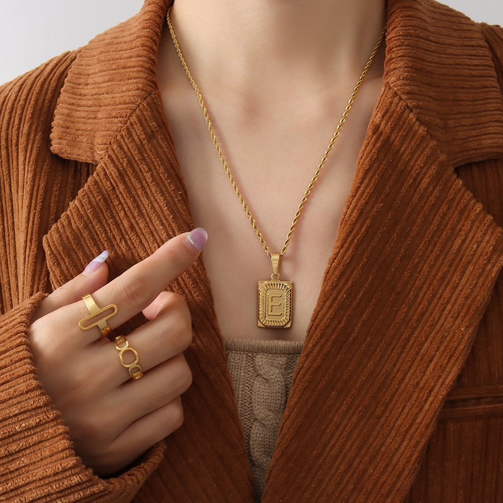 European Ins Minimalist Vintage Tag Necklace 18K PVD Gold Plated Stainless Steel Jewelry for Women - Image 7