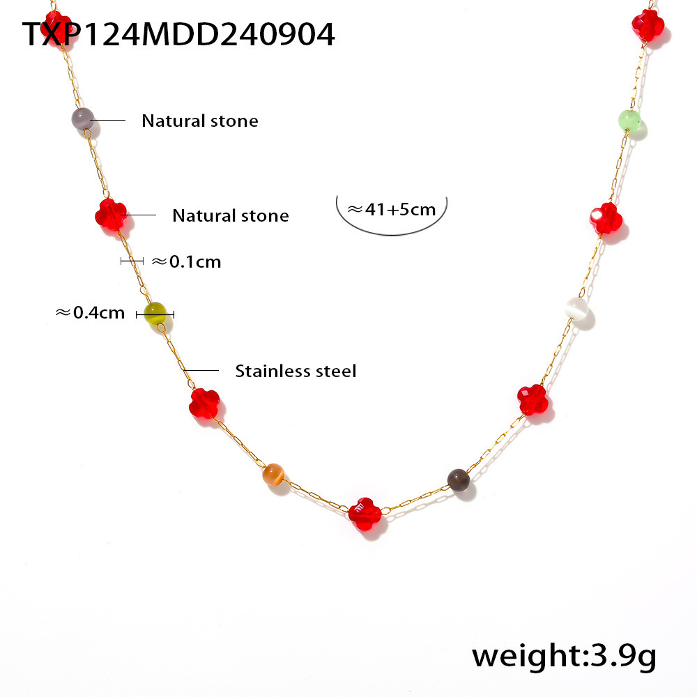 European Ins Style Multicolor Natural Stone Choker Necklace Bracelet Set Stainless Steel Handmade Dopamine Jewelry for Women - Image 9