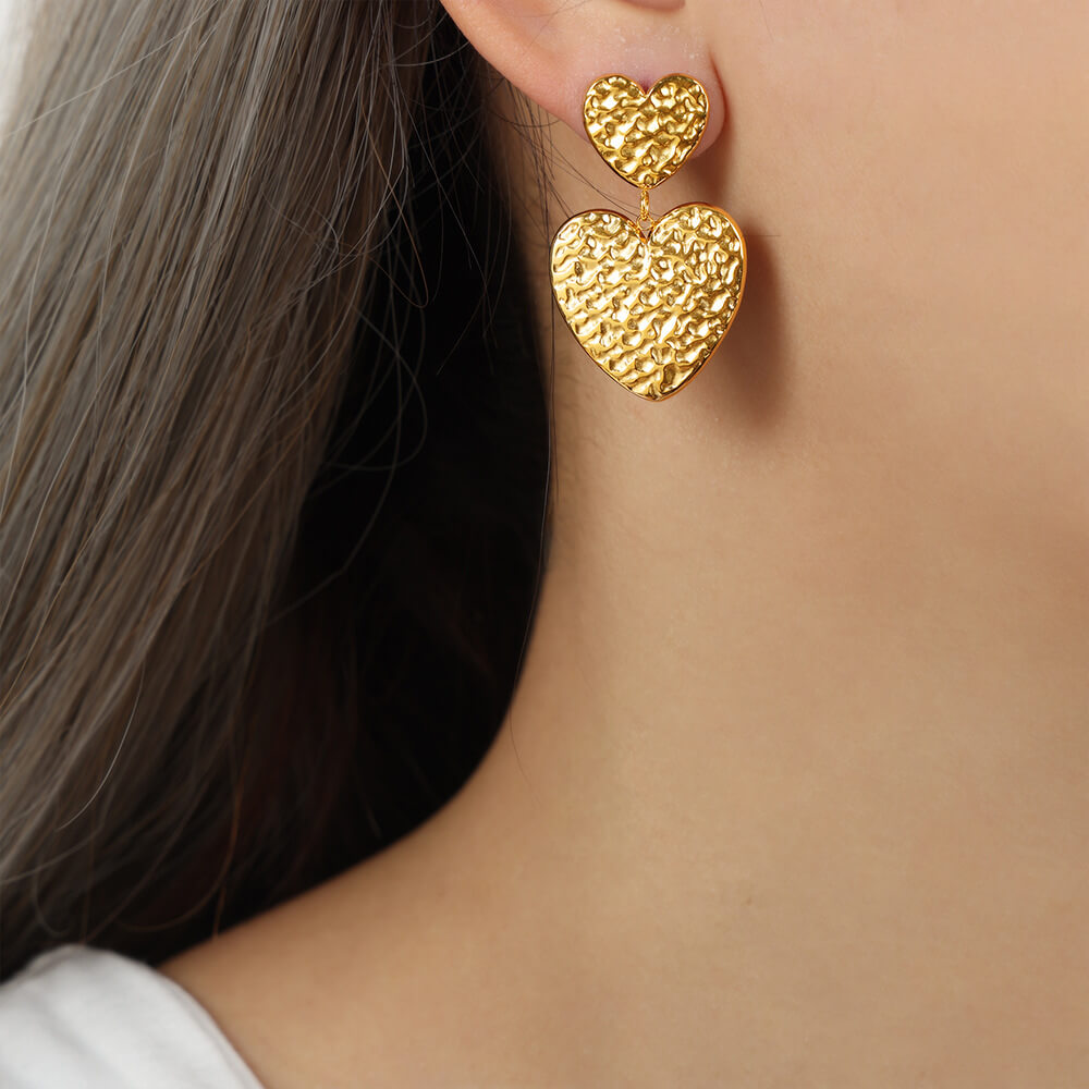 Korean trendy titanium steel 18k PVD gold plated heart and star dangle earrings lightweight stylish jewelry for women - Image 4