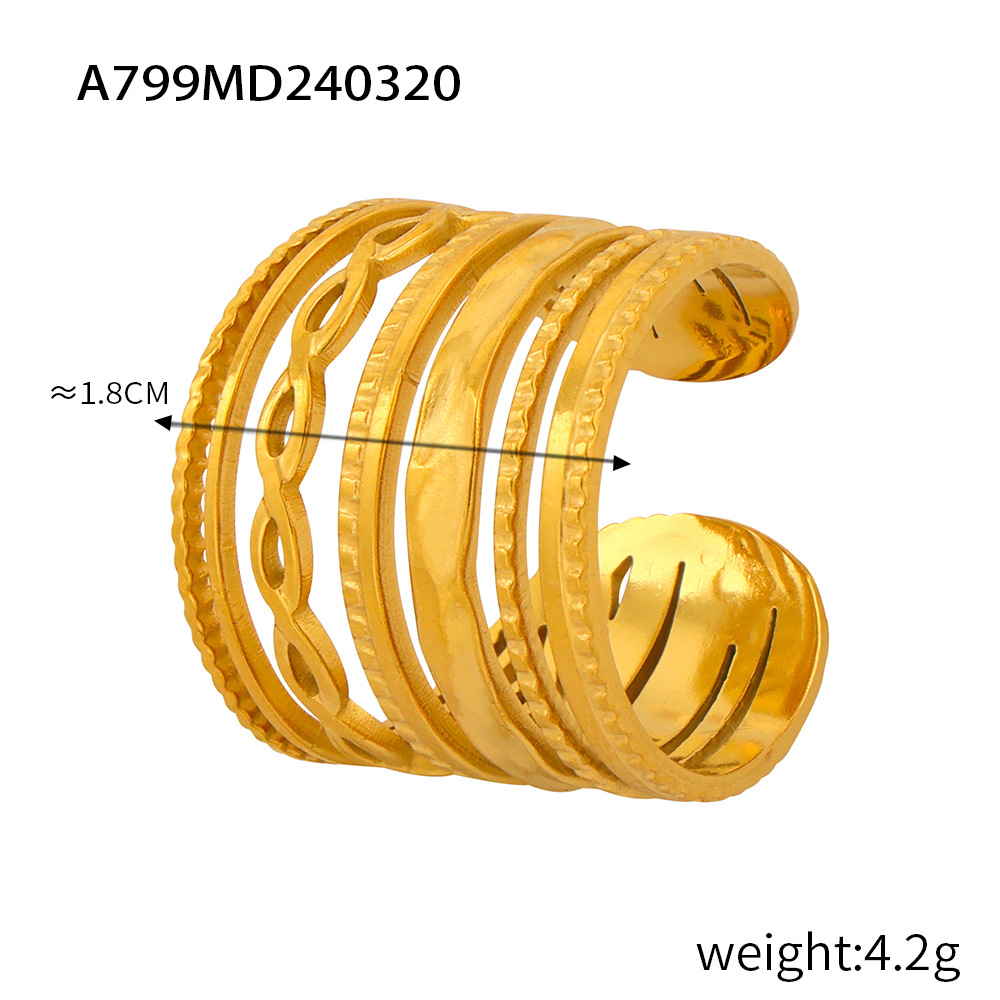 Fashionable Commuter Simple Geometric Hollow Multi-Layer Texture Spliced Design Titanium Steel Open Ring - Image 11