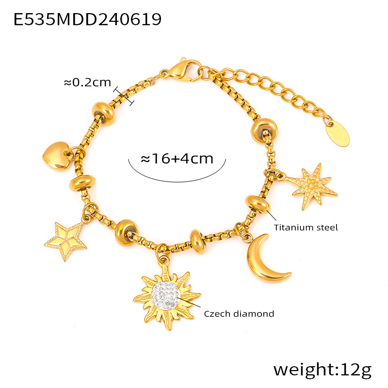 Retro Box Chain Bracelet with Multi-Pendant Design 18K PVD Gold Plated Titanium Steel Jewelry - Image 5