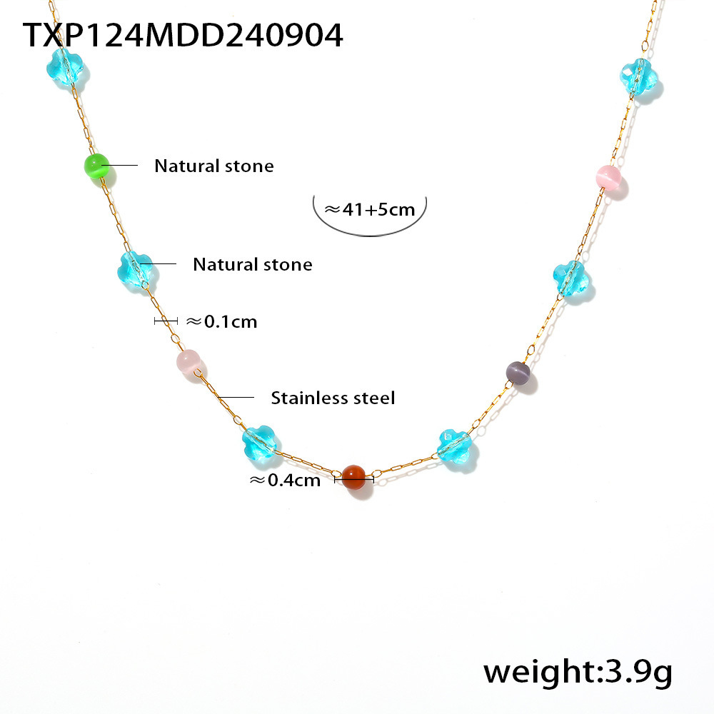European Ins Style Multicolor Natural Stone Choker Necklace Bracelet Set Stainless Steel Handmade Dopamine Jewelry for Women - Image 10