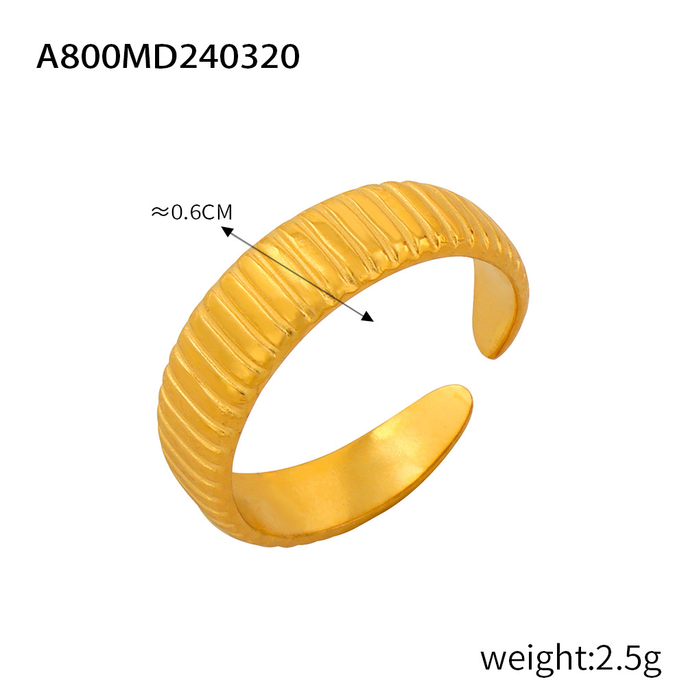 Fashionable Commuter Simple Geometric Hollow Multi-Layer Texture Spliced Design Titanium Steel Open Ring - Image 12