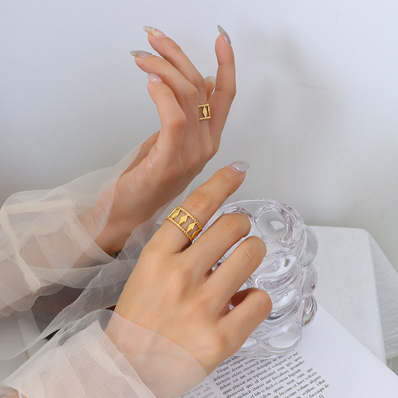 Hot Selling Open Titanium Steel Gold Plated Geometric Style Mixed Fashion Trendy Rings for Hiphop Lovers - Image 5