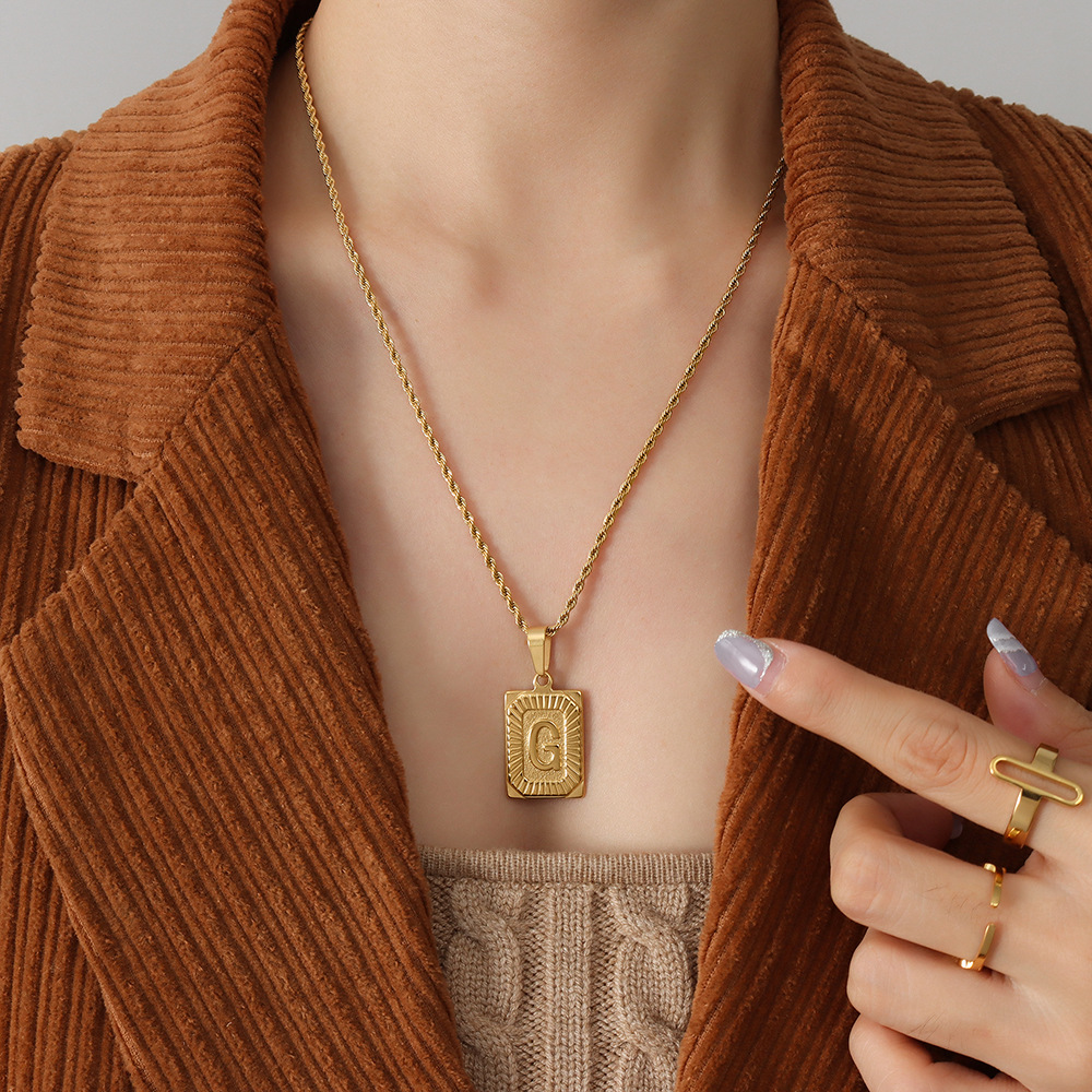 European Ins Minimalist Vintage Tag Necklace 18K PVD Gold Plated Stainless Steel Jewelry for Women - Image 9