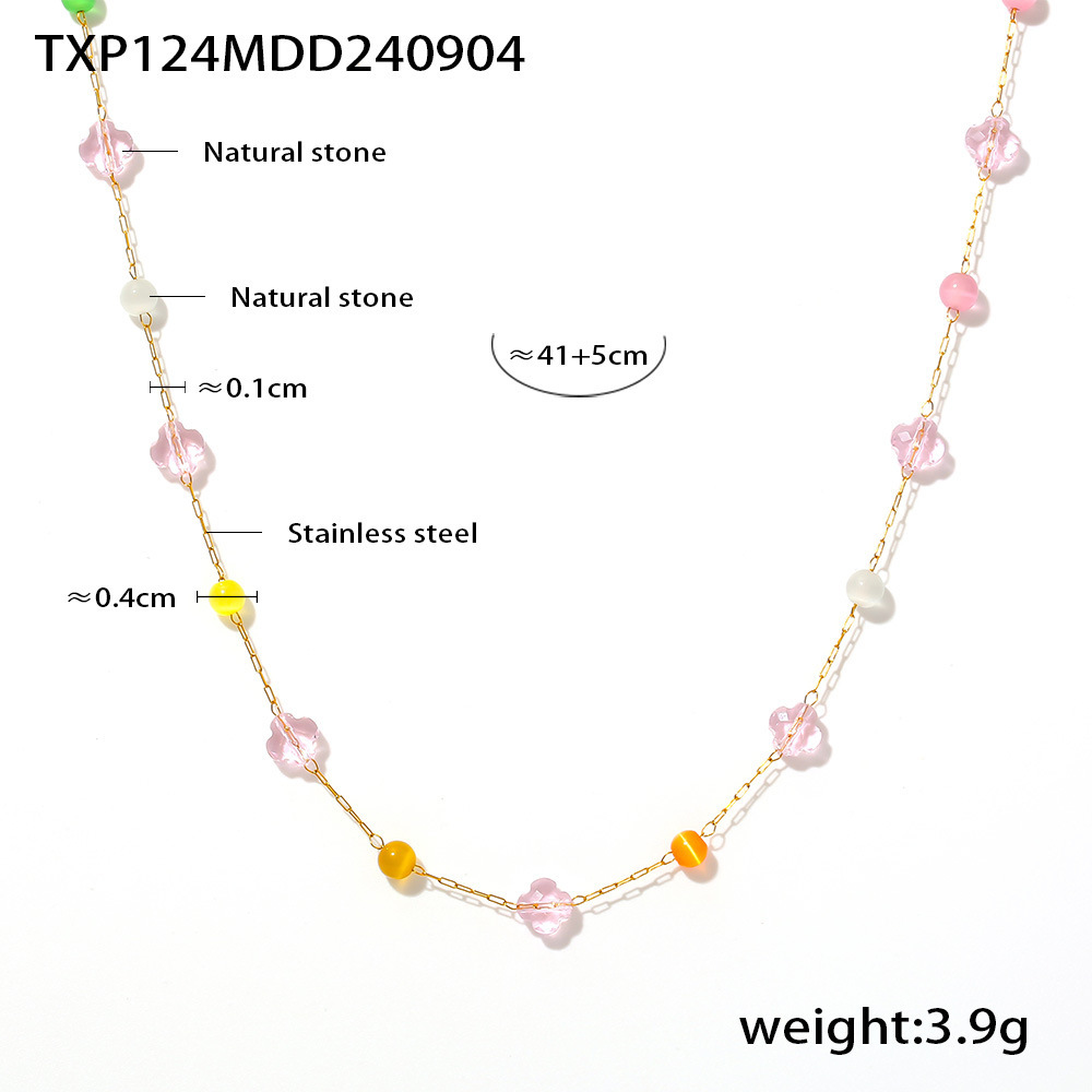 European Ins Style Multicolor Natural Stone Choker Necklace Bracelet Set Stainless Steel Handmade Dopamine Jewelry for Women - Image 11