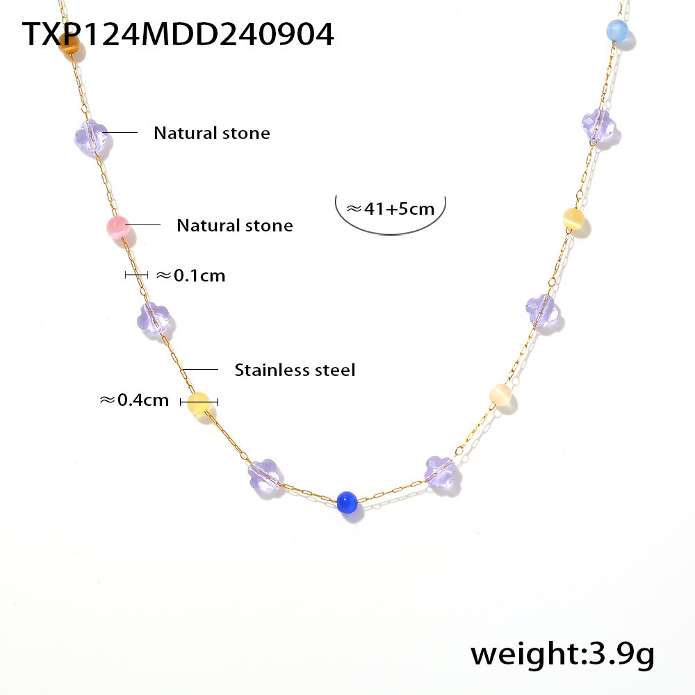 European Ins Style Multicolor Natural Stone Choker Necklace Bracelet Set Stainless Steel Handmade Dopamine Jewelry for Women - Image 12