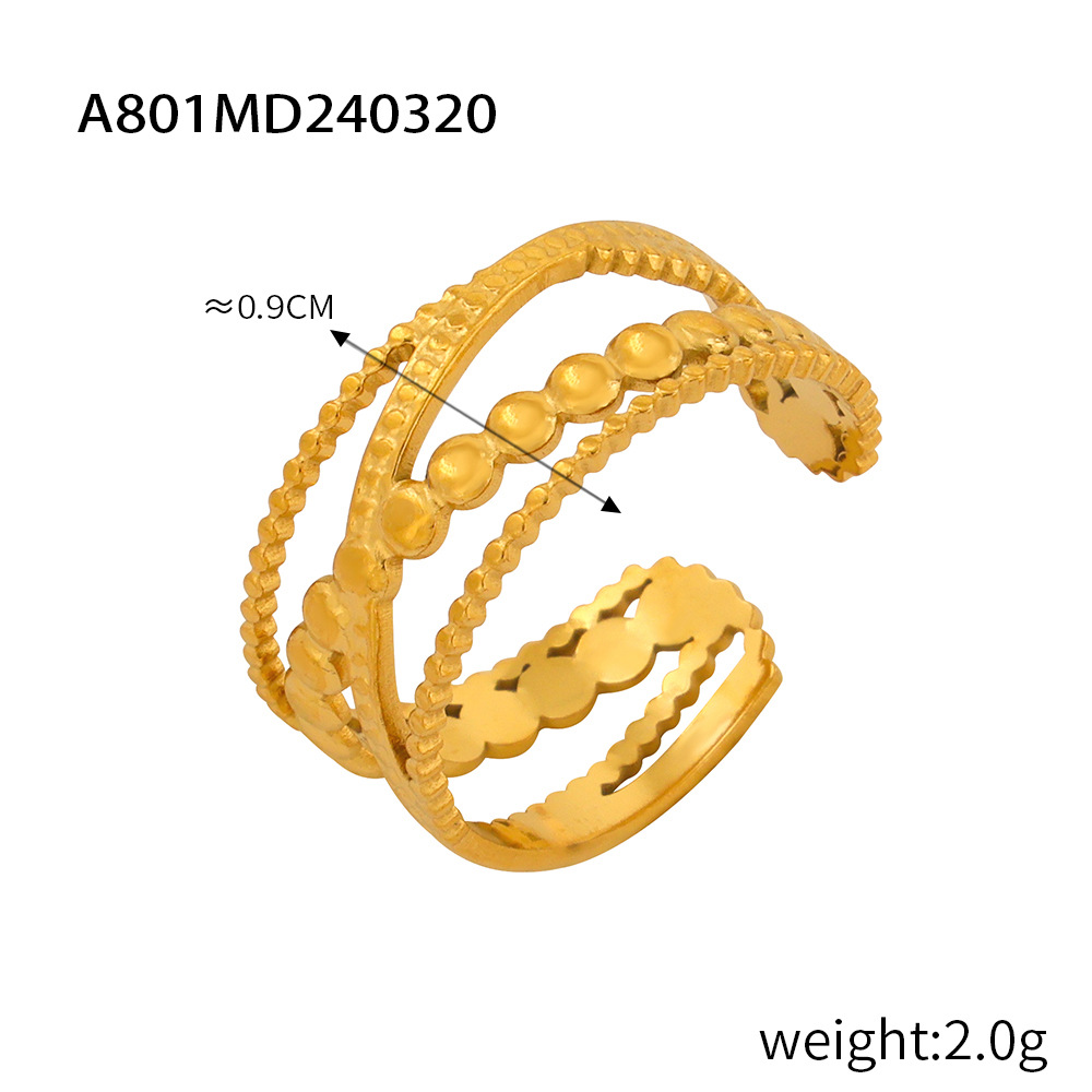 Fashionable Commuter Simple Geometric Hollow Multi-Layer Texture Spliced Design Titanium Steel Open Ring - Image 13