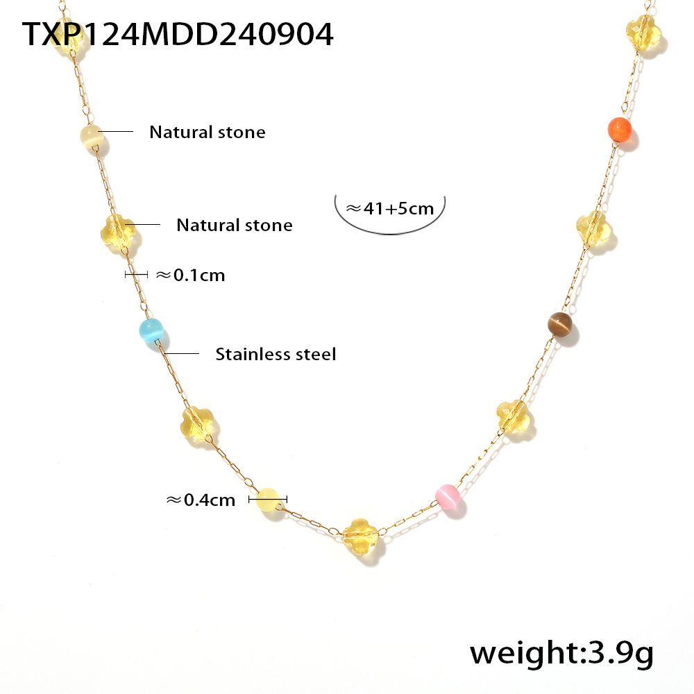 European Ins Style Multicolor Natural Stone Choker Necklace Bracelet Set Stainless Steel Handmade Dopamine Jewelry for Women - Image 13