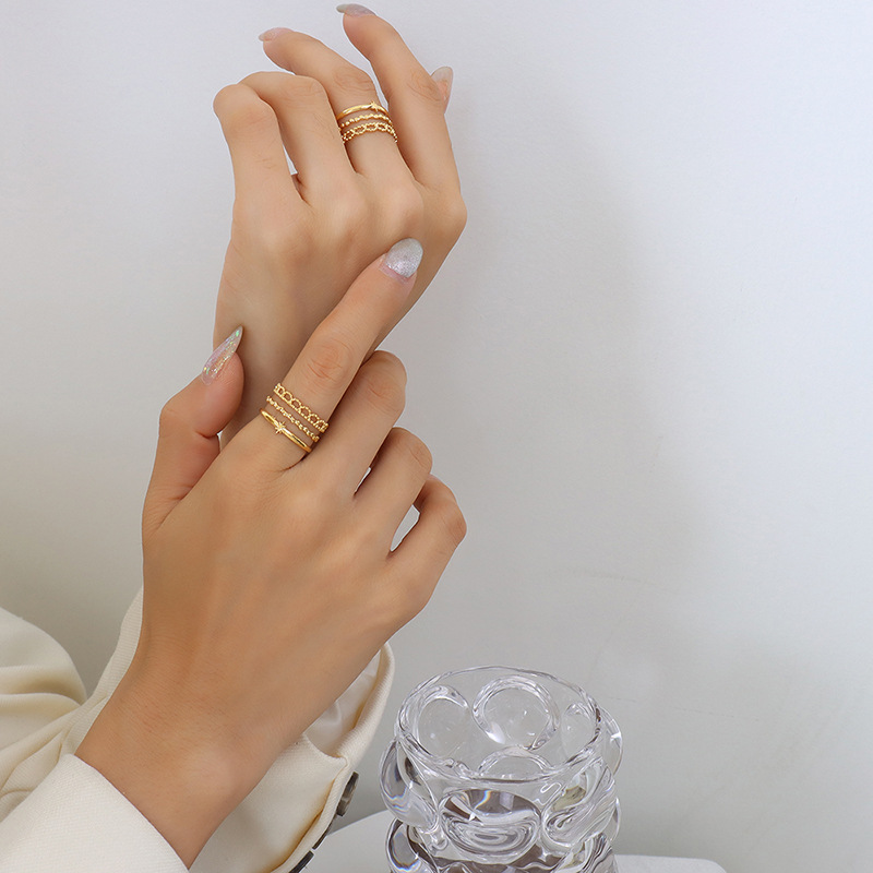 Hot Selling Open Titanium Steel Gold Plated Geometric Style Mixed Fashion Trendy Rings for Hiphop Lovers - Image 2