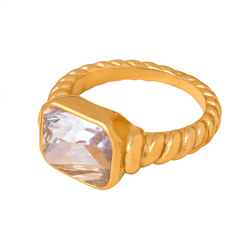 European Small Unique Pattern Geometric Inlaid Design Fashion Titanium Steel Gold Plated Ring for Women - Image 6