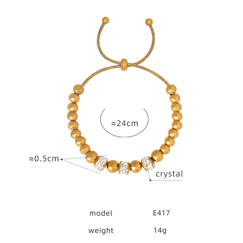 Trendy Zircon Inlaid Beaded Bracelet 18K PVD Gold Plated Titanium Steel Luxe Fashion Jewelry - Image 20