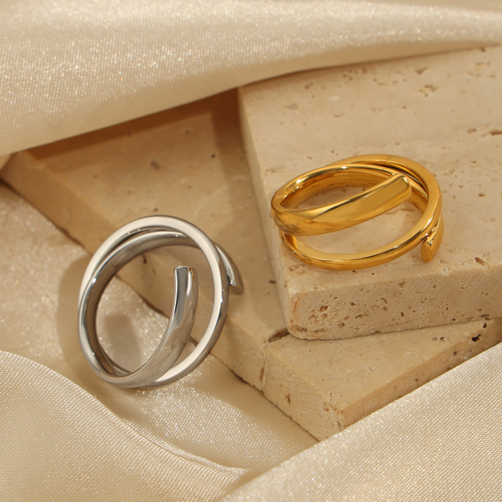 INS Style Minimalist Titanium Steel Gold Plated Irregular Fashion Ring Jewelry Wholesale - Image 3