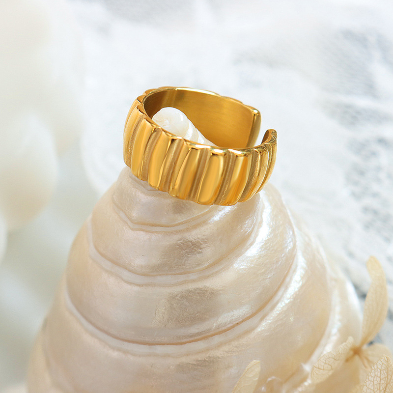 Twist Stripe Open Ring for Women Food Finger Ring Titanium Steel 18K Gold Plated Jewelry - Image 3
