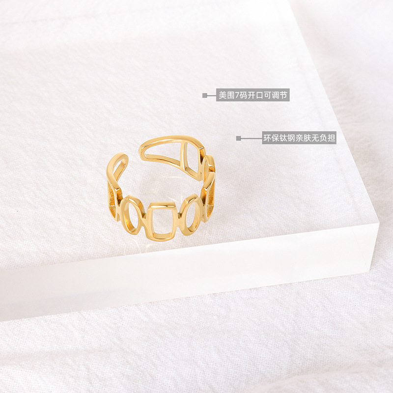 European INS Unique Hollow Geometric Spliced Open Ring 18K Gold Plated Titanium Steel Ring Jewelry - Image 3