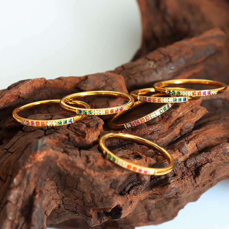 Delicate Minimalist Multi-Color Zircon Starry Sky Thin Ring Stacked Finger Ring Hot Selling Non-Fading Jewelry - Image 2