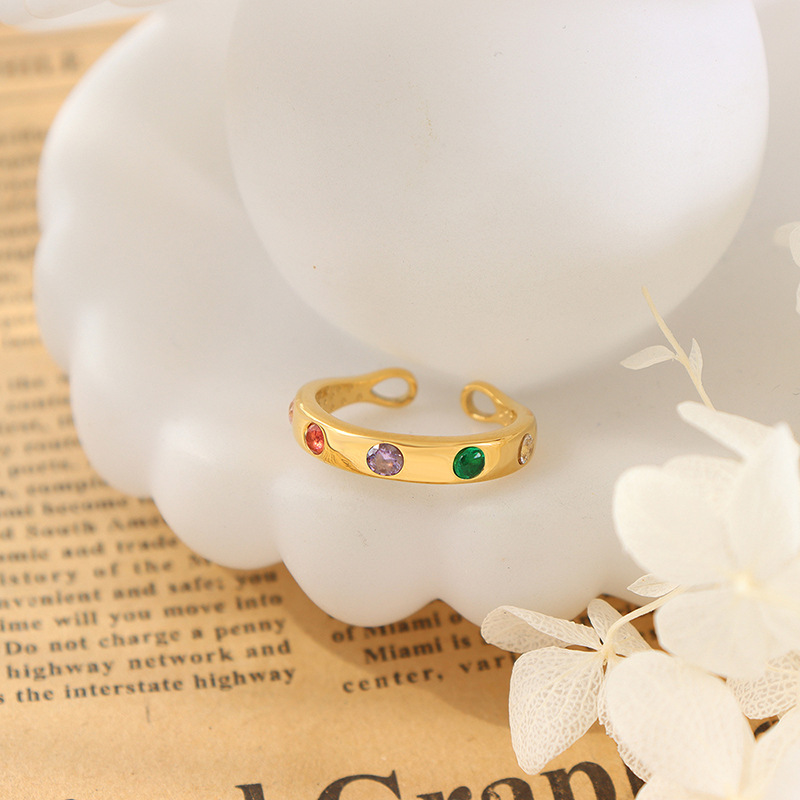 2025 New Trendy Non-Fading Korean Ins Style Multi-Color Zircon Open Finger Ring 18K PVD Gold Plated Jewelry - Image 2