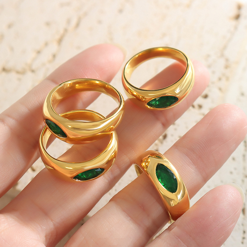 New Luxury Retro New Chinese Style Personalized Non-Fading Emerald Zircon Inlaid Titanium Steel Ring Jewelry for Women - Image 2