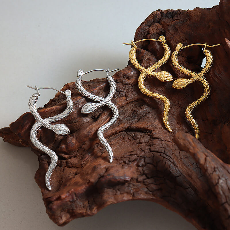 European snake-shaped twisted earrings titanium steel 18k PVD gold plated bold stylish niche jewelry for women - Image 5