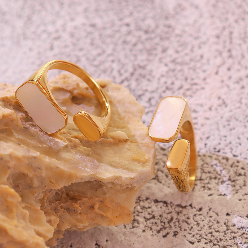 New Arrival Retro White Mother of Pearl Open Ring for Women Titanium Steel 18K PVD Gold Plated Finger Ring Hand Jewelry - Image 2
