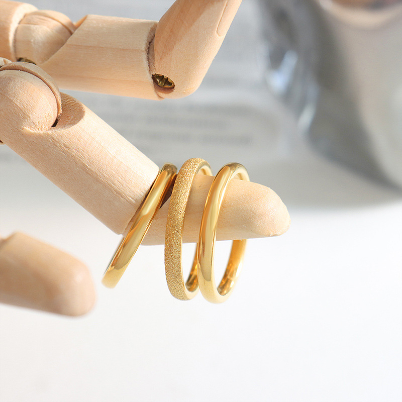 Simple Matte Ring Set Eternity Circle Couple Rings Anniversary Rings Titanium Steel 18K PVD Gold Plated - Image 6
