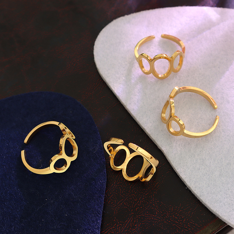 French Minimalist Cold Style Fashionable Oval Hollow Open Ring Titanium Steel 18K PVD Gold Plated Jewelry - Image 3