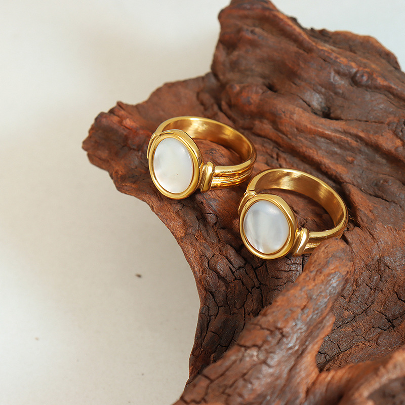 French Inspired Vintage White Seashell Enchanting Ring with 18K PVD Gold Plated Titanium Steel Open Finger Jewelry - Image 2