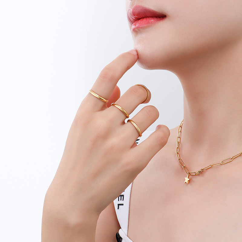 Titanium Steel Material Solid Circle Ring with 18K PVD Gold Plating Fade-Resistant Tail Ring Jewelry with One-Piece Wholesale - Image 4