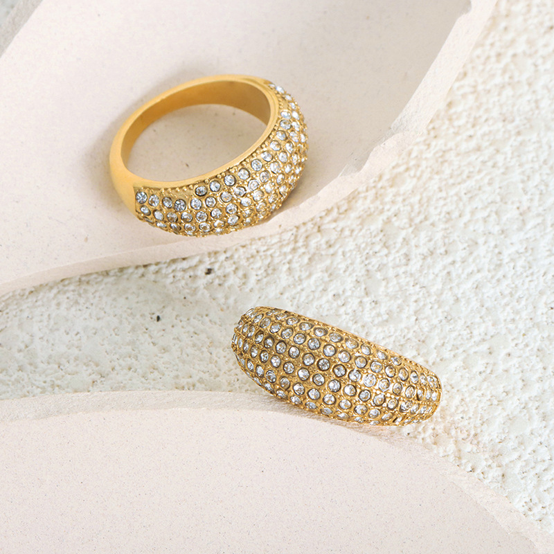 European Cold Style Full Star Full CZ Czech CZ Inlaid Personalized Titanium Steel Gold Plated Ring - Image 2