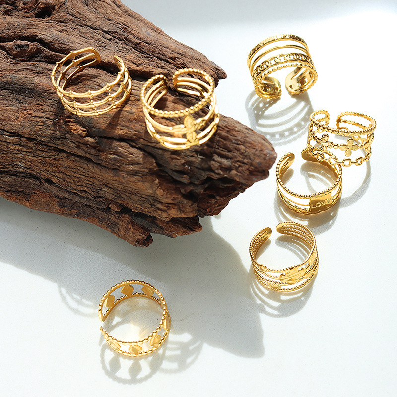 Hot Selling Open Titanium Steel Gold Plated Geometric Style Mixed Fashion Trendy Rings for Hiphop Lovers - Image 14