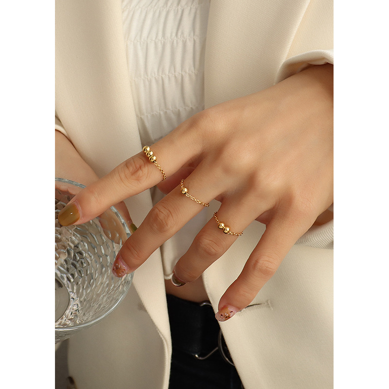 Minimalist Greek Lucky Small Steel Bead Ring Tail Ring with Titanium Steel 18K PVD Gold Plated Personalized Finger Jewelry - Image 3