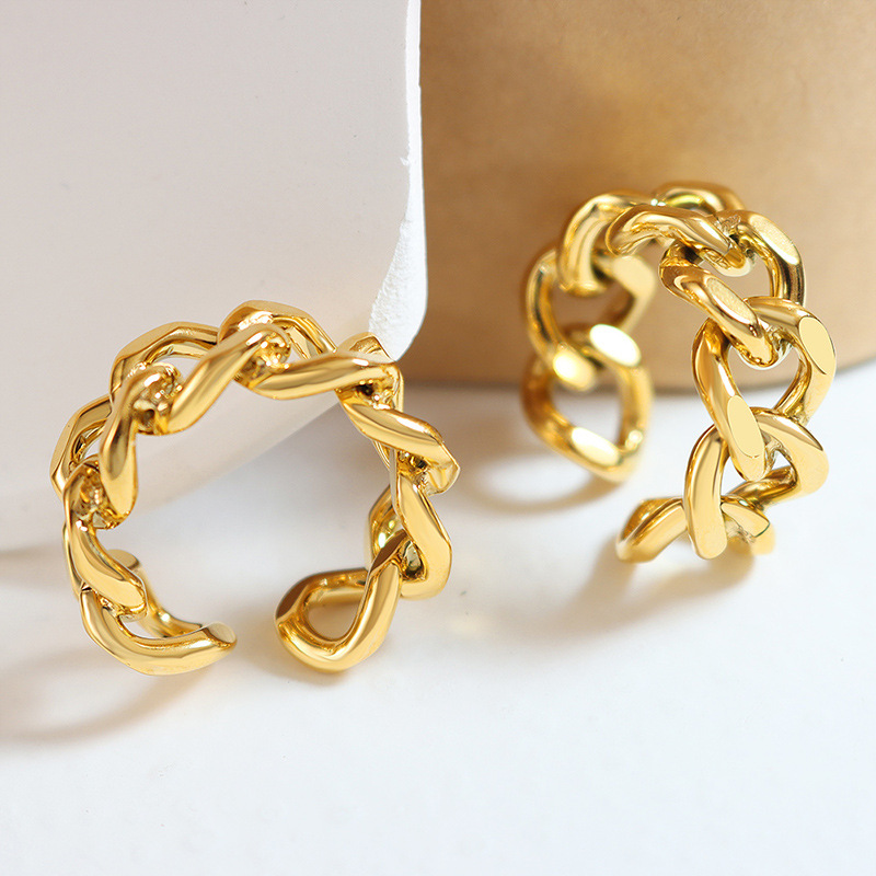 European Cold Ins Style Popular Personalized Minimalist Hollow Chain Twisted Open Titanium Steel Ring - Image 2