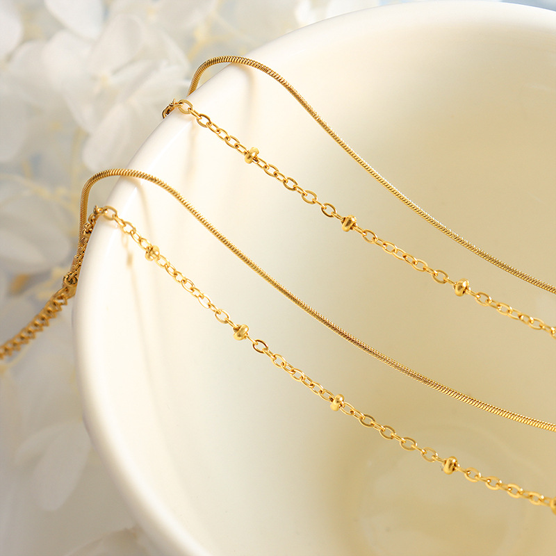 Delicate Double-Layer Snake Bone Chain Bracelet 18K PVD Gold Plated Titanium Steel Bead Chain Jewelry - Image 2