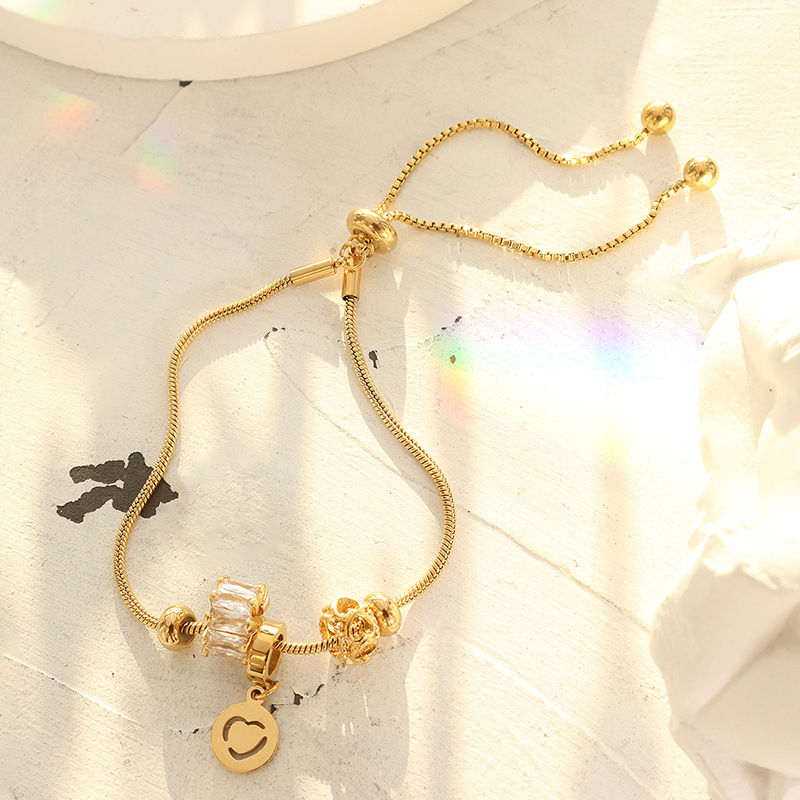 Trendy Zircon Pull-Button Bracelet 18K PVD Gold Plated Titanium Steel Jewelry for Women - Image 2