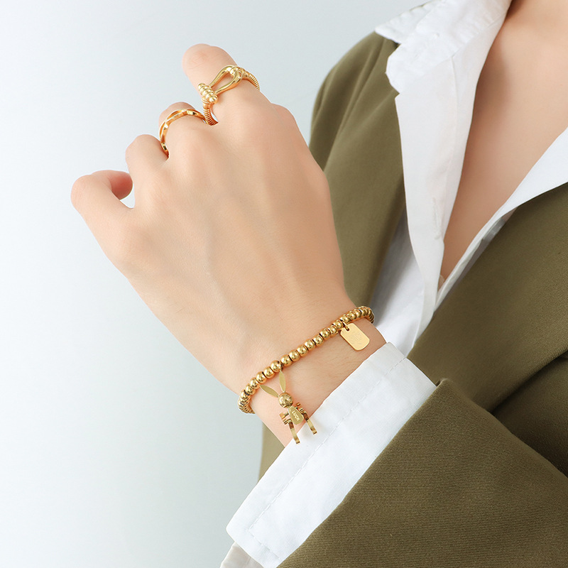 Minimalist Luxe Rabbit Design Titanium Steel Bracelet 18K PVD Gold Plated Elastic Bead Bracelet Jewelry - Image 3