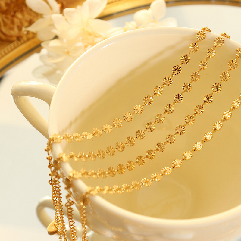 Simple Texture Small Round Pendant Bracelet 18K PVD Gold Plated Jewelry for Women - Image 2