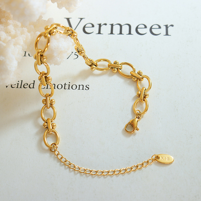 Fashionable Chunky Chain Bracelet for Couples 18K PVD Gold Plated Titanium Steel Jewelry - Image 2