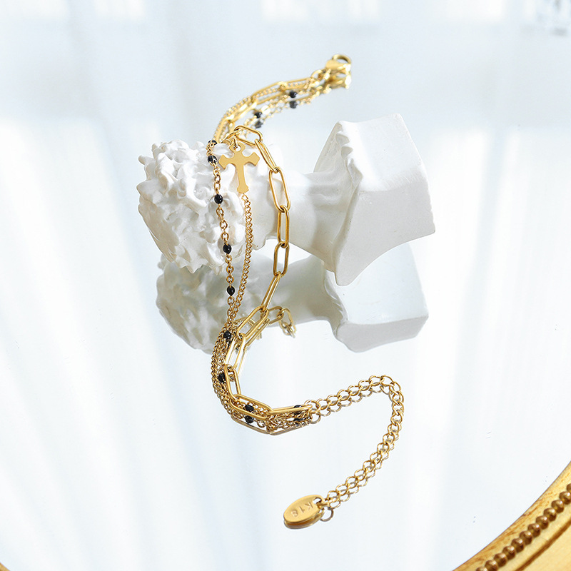 Luxe Triple-Layer Cross Bracelet 18K PVD Gold Plated Titanium Steel Jewelry for Women - Image 3