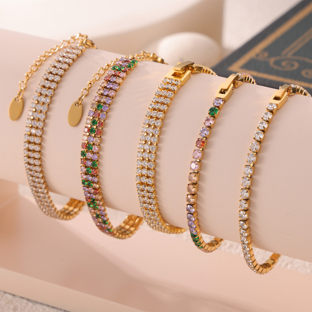 Elegant Luxe Colorful Zircon Full Inlaid Bracelet 18K PVD Gold Plated Titanium Steel Jewelry - Image 3