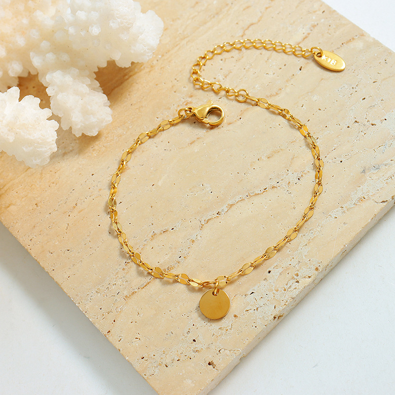 Minimalist Luxe Circle Disc Bracelet 18K PVD Gold Plated Titanium Steel Jewelry for Women - Image 2
