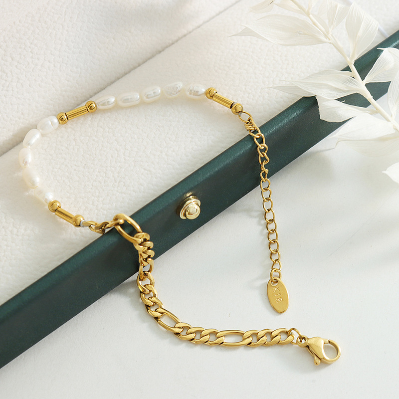 Beach Vacation Style Beaded Pearl Bracelet 18K PVD Gold Plated Titanium Steel Trendy Jewelry - Image 4