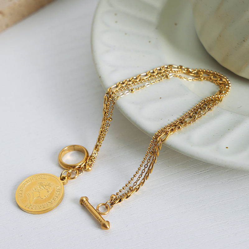 Fashionable Retro Men Round Pendant OT Buckle Bracelet 18K PVD Gold Plated Titanium Steel Jewelry for Women - Image 2