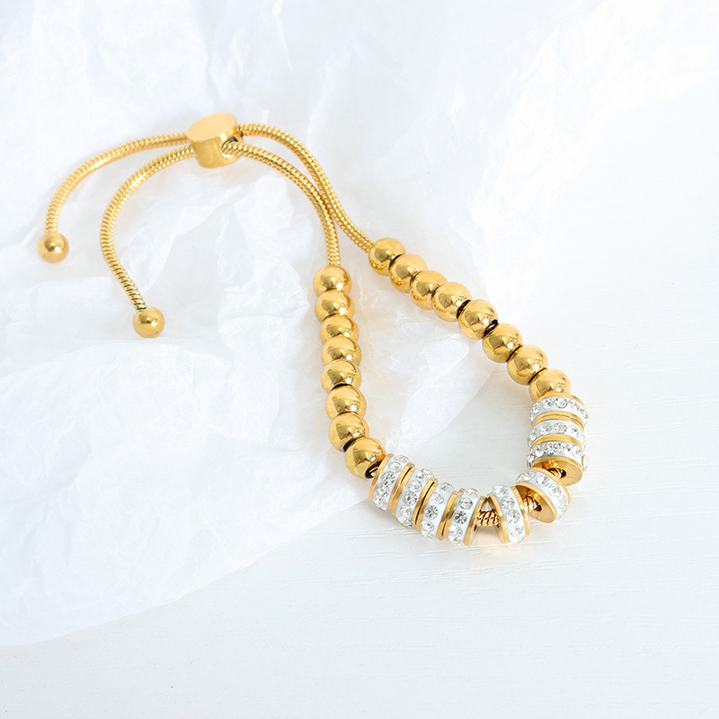 Bold Design Luxe Bracelet with Water Zircon Beads 18K PVD Gold Plated Titanium Steel Jewelry - Image 2