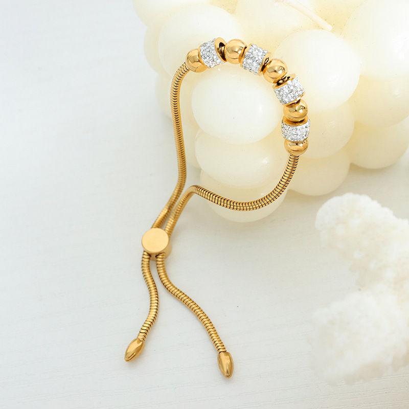 Trendy Fall/Winter Full Zircon Bead Pull-Back Bracelet for Men and Women 18K PVD Gold Plated Jewelry - Image 3
